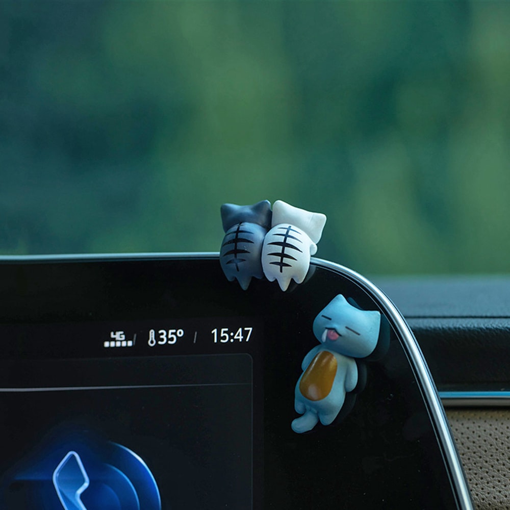 Cartoon Cat Figurines for Car Dashboard PVC Plant Pots Screen Edge Decor