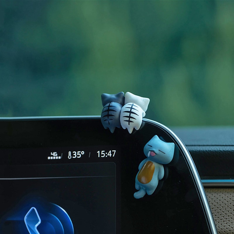 Cartoon Cat Figurines for Car Dashboard PVC Plant Pots Screen Edge Decor