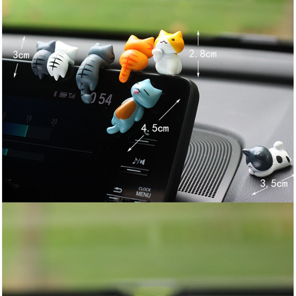 Cartoon Cat Figurines for Car Dashboard PVC Plant Pots Screen Edge Decor