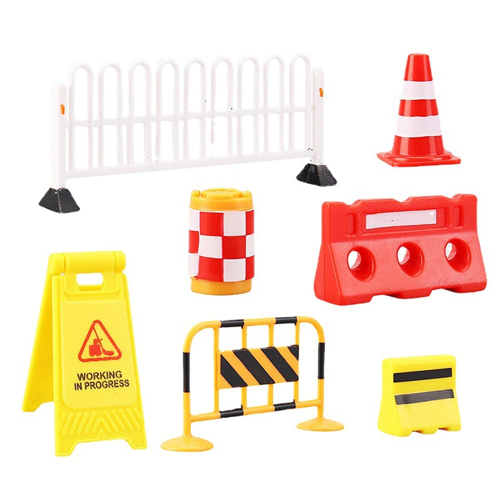 Mini Traffic Signs Roadblock Toy Set for Kids, Traffic Cone Sport Training, Construction Car Theme Party Decoration