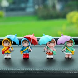 mini car interior decoration, cute umbrella couple action figures for rearview mirror, dashboard ornaments and gift