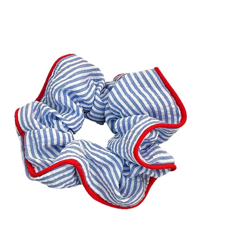 Sweet Fresh Blue Striped Hair Tie Scrunchies For Women Red Hem Elastic Hair Bands For Girls Cute Ha 5