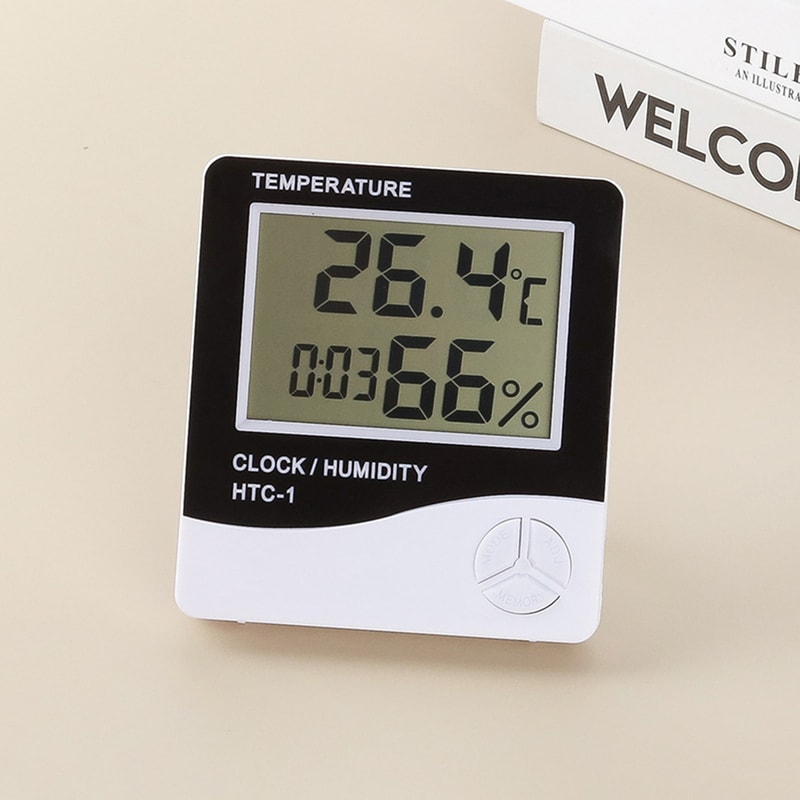 Electronic LCD Temperature Humidity Meter, Weather Station Clock with Hygrometer, Indoor Outdoor Thermometer