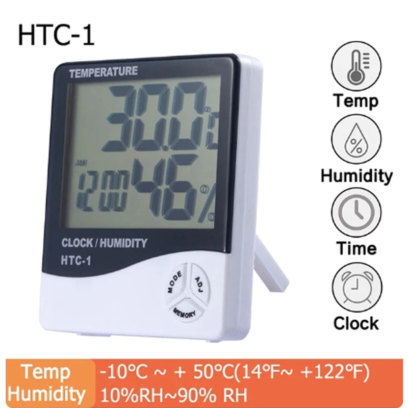 Electronic LCD Temperature Humidity Meter, Weather Station Clock with Hygrometer, Indoor Outdoor Thermometer