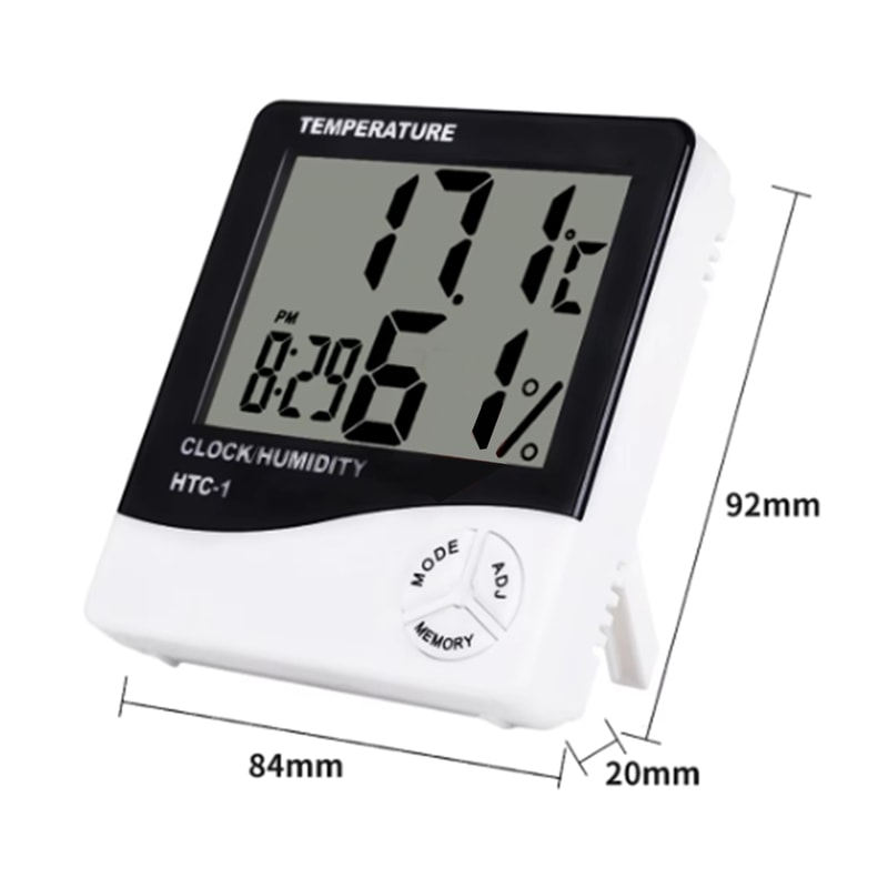 Electronic LCD Temperature Humidity Meter, Weather Station Clock with Hygrometer, Indoor Outdoor Thermometer