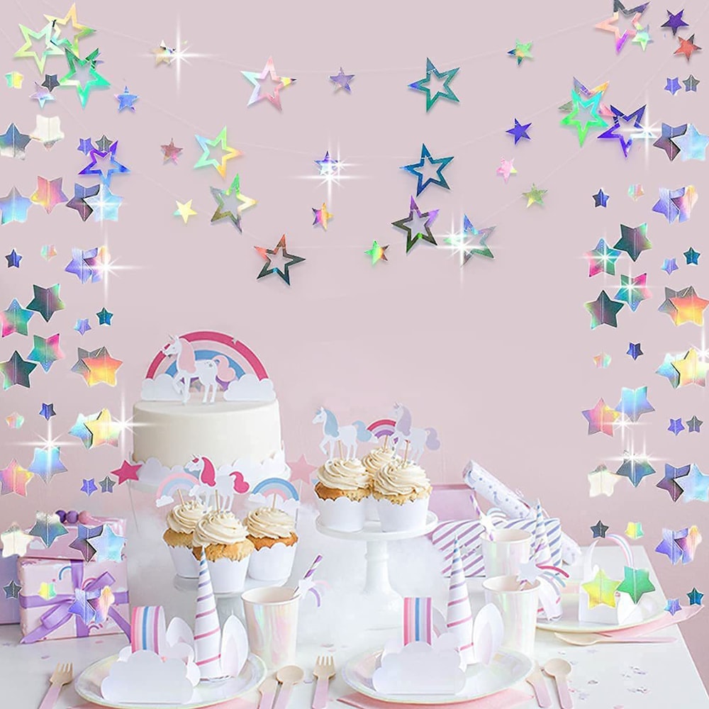 Silver Star Garland Paper Hanging Decoration For Room Birthday Party Banner Graduation New Year Par 3