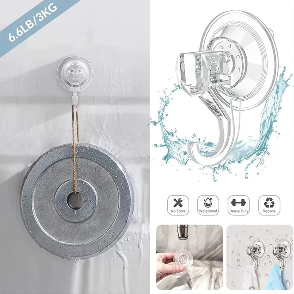 Heavy Duty Clear Suction Cup Hooks Reusable Vacuum Hooks For Towel Kitchen Bathroom Glass 2