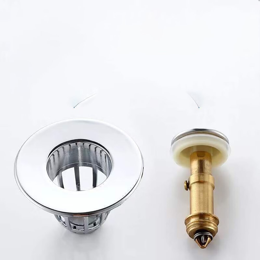 Chrome Bathroom Sink Drain Stopper With Hair Catcher Universal Rebound Drain Plug 1