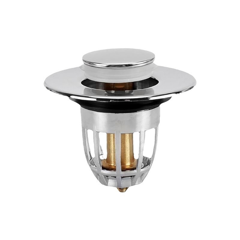 Chrome Bathroom Sink Drain Stopper With Hair Catcher Universal Rebound Drain Plug 5