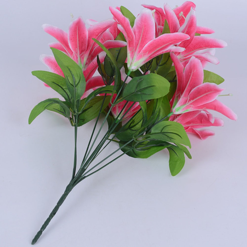 Multicolor Artificial Lily Flowers Bridal Bouquet Heads Wedding Home Party Decoration Fake Floral Arrangement