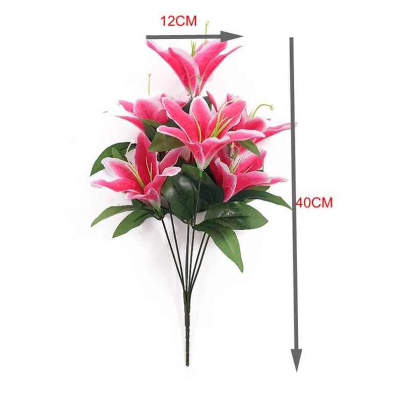 Multicolor Artificial Lily Flowers Bridal Bouquet Heads Wedding Home Party Decoration Fake Floral Arrangement