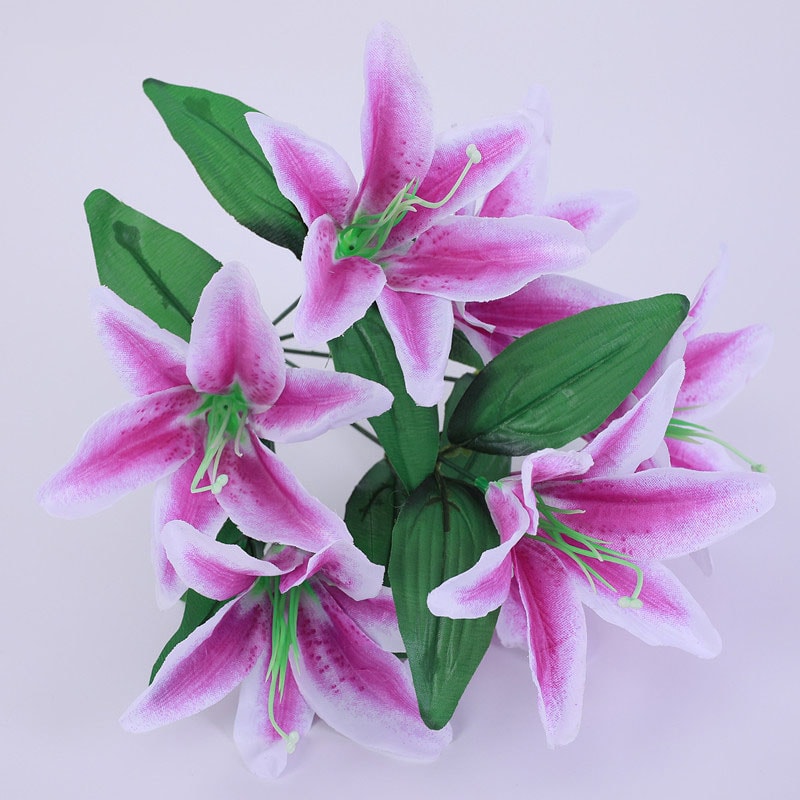 Multicolor Artificial Lily Flowers Bridal Bouquet Heads Wedding Home Party Decoration Fake Floral Arrangement