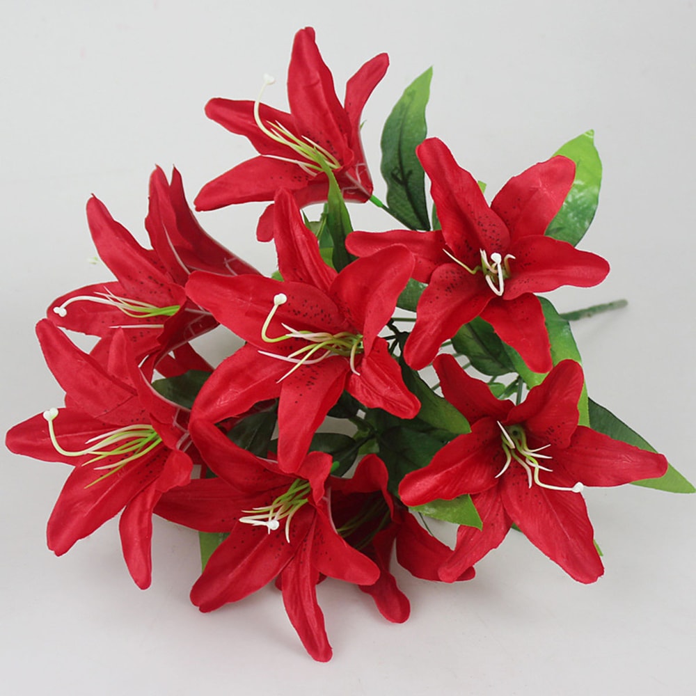 Multicolor Artificial Lily Flowers Bridal Bouquet Heads Wedding Home Party Decoration Fake Floral Arrangement