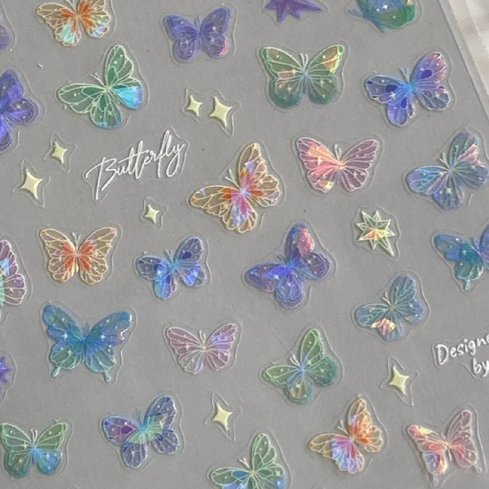 Colorful Butterfly Fairy Nail Art Stickers, Fashion Laser Stickers with Advanced Embossed Butterfly Wings