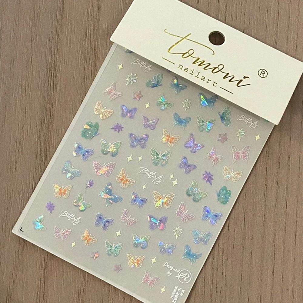 Colorful Butterfly Fairy Nail Art Stickers, Fashion Laser Stickers with Advanced Embossed Butterfly Wings