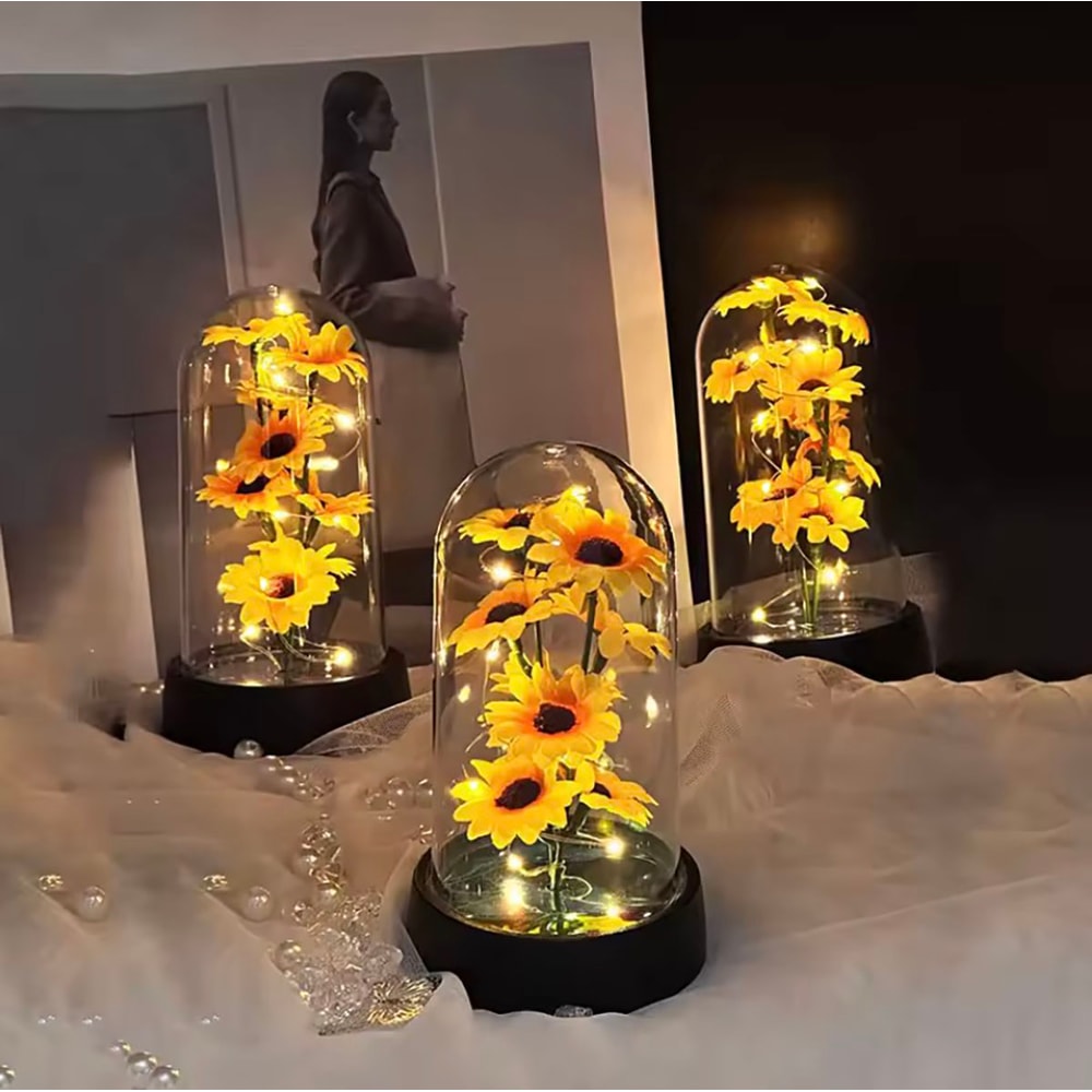 Eternal Flower Gift Small Sunflower Plastic Set Perfect for Graduation, Valentines Day, Mothers Day, and Birthday