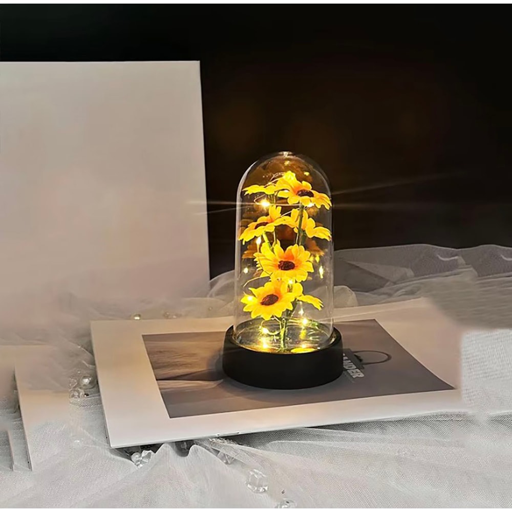 Eternal Flower Gift Small Sunflower Plastic Set Perfect for Graduation, Valentines Day, Mothers Day, and Birthday