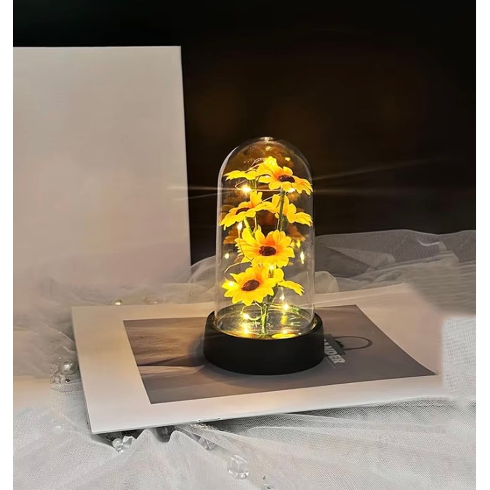 Eternal Flower Gift Small Sunflower Plastic Set Perfect for Graduation, Valentines Day, Mothers Day, and Birthday