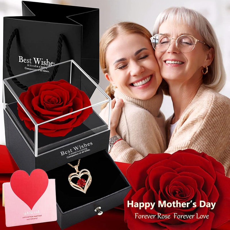 Luxury Red Pendant Necklace For Girlfriend With Rose Flower Gift Box I Love You Jewelry Trendy Wedd 3