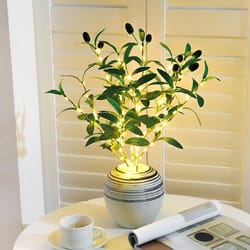 diy handcrafted olive branch led light, artificial plant night light for home office desk, counter decoration