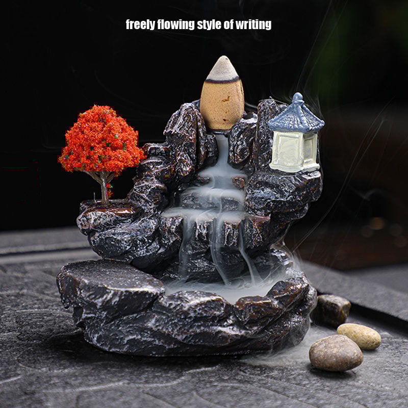 Waterfall Incense Burner Backflow Incense Holder Aromatherapy Ornament with Backflow Incense Cones for Home Decor