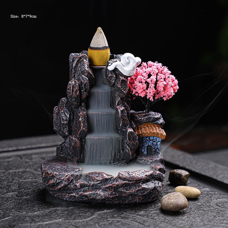 Waterfall Incense Burner Backflow Incense Holder Aromatherapy Ornament with Backflow Incense Cones for Home Decor
