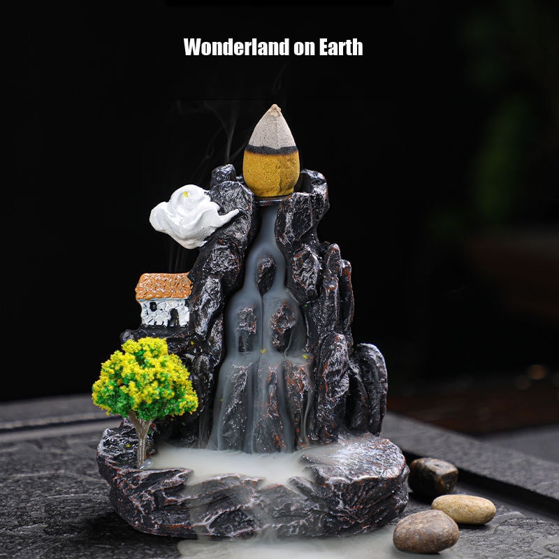 Waterfall Incense Burner Backflow Incense Holder Aromatherapy Ornament with Backflow Incense Cones for Home Decor