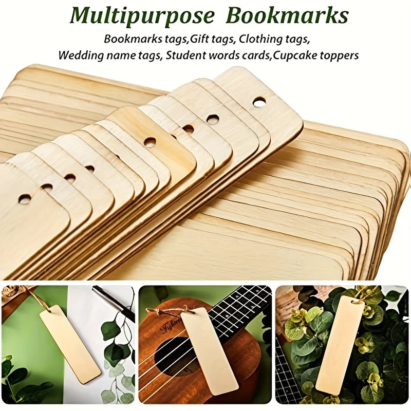 Wooden DIY Craft Bookmarks Lasercut Wooden Pendants Tassel Color Random Square Tags For Custom Proj 2