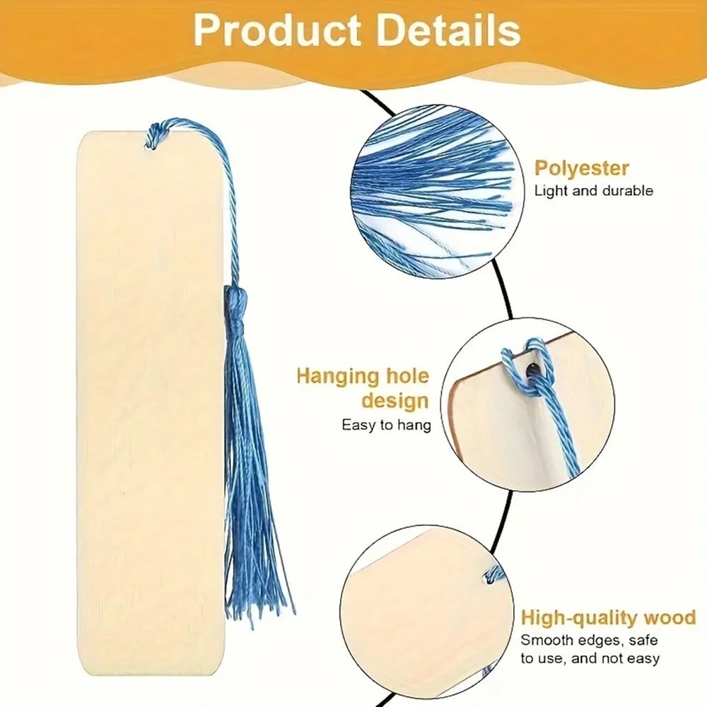 Wooden DIY Craft Bookmarks Lasercut Wooden Pendants Tassel Color Random Square Tags For Custom Proj 3