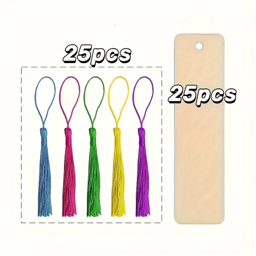 Wooden DIY Craft Bookmarks Lasercut Wooden Pendants Tassel Color Random Square Tags For Custom Proj 5