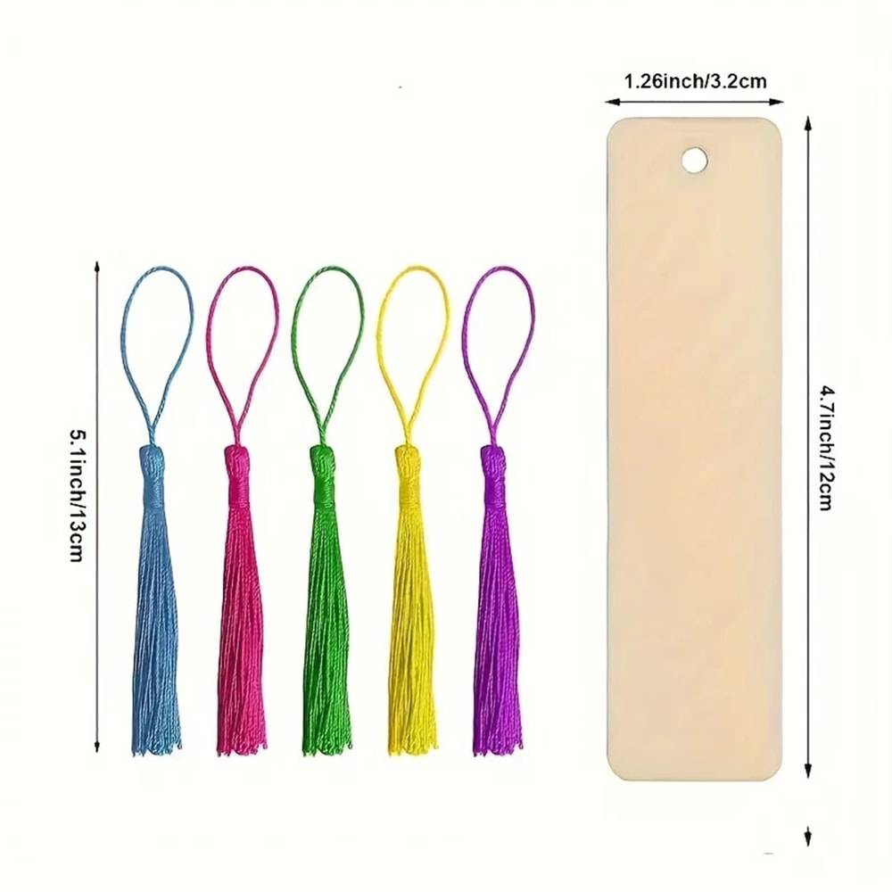 Wooden DIY Craft Bookmarks Lasercut Wooden Pendants Tassel Color Random Square Tags For Custom Proj 4