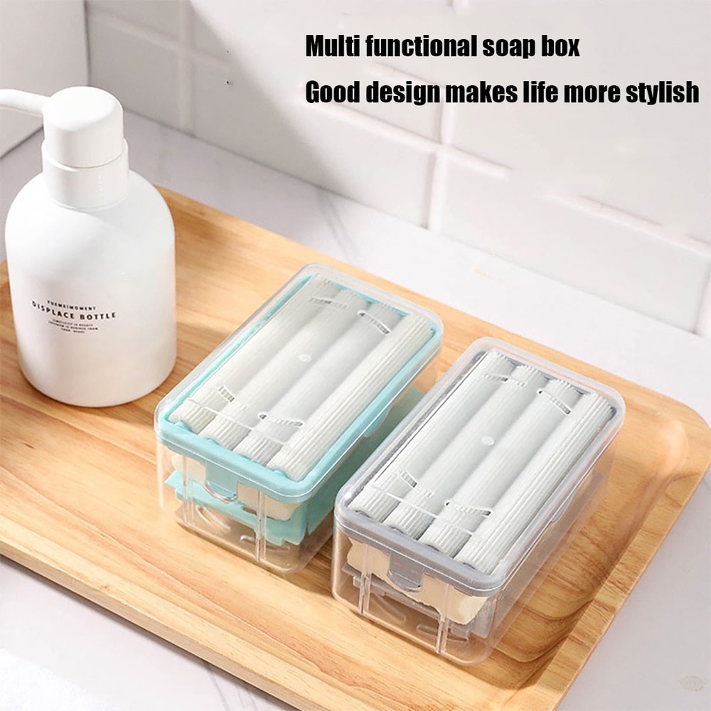 Portable Foaming Box Soap Dish Soap Rack With Brush Lid HandsFree Laundry Tool Storage Box 1