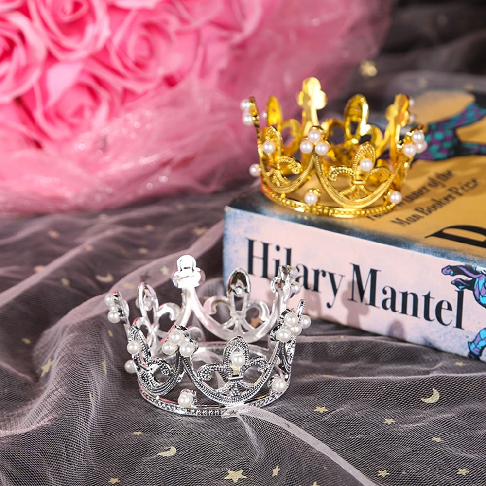 Mini Pearl Crown Wedding Cake Topper Romantic Garland Hair Ornaments Birthday Party Children Favors 2