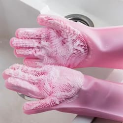 magic silicone rubber dishwashing gloves, household sponge scrubber, kitchen cleaning tools, dish washing gloves