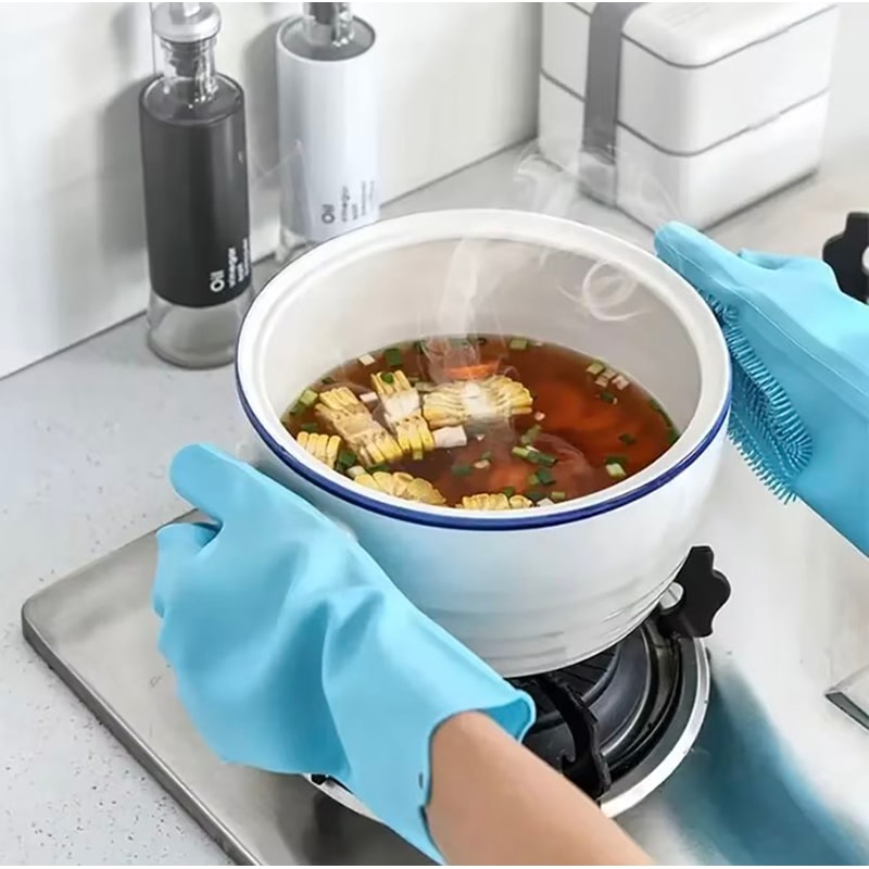 Magic Silicone Rubber Dishwashing Gloves Household Sponge Scrubber Kitchen Cleaning Tools Dish Wash 3