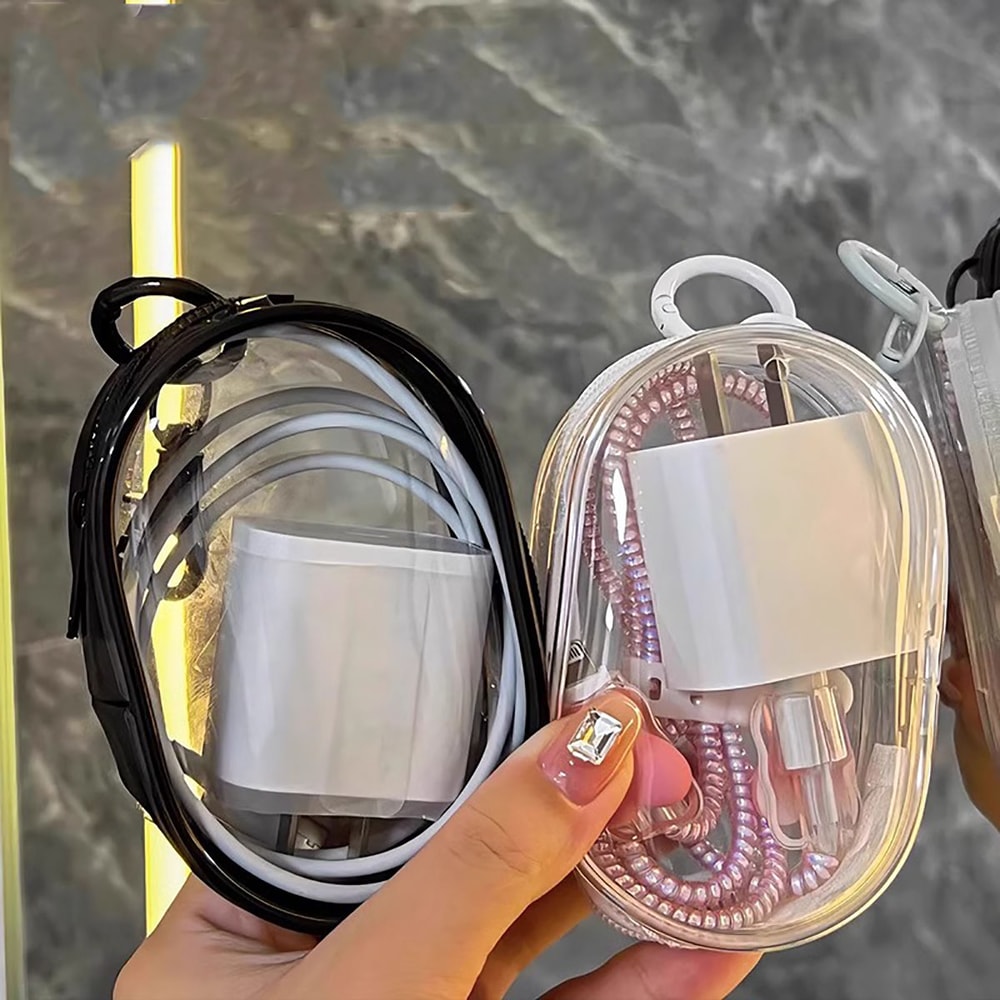 Multifunctional Clear Storage Box For Data Cable Outdoor Travel Headset Round Storage Bag For Cable 2