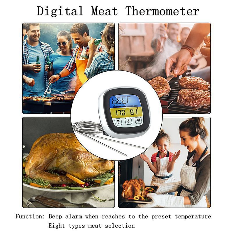 Touch Screen Digital Kitchen Thermometer Probe BBQ Timer Meat Food Temperature Measure Tool For Ste 3