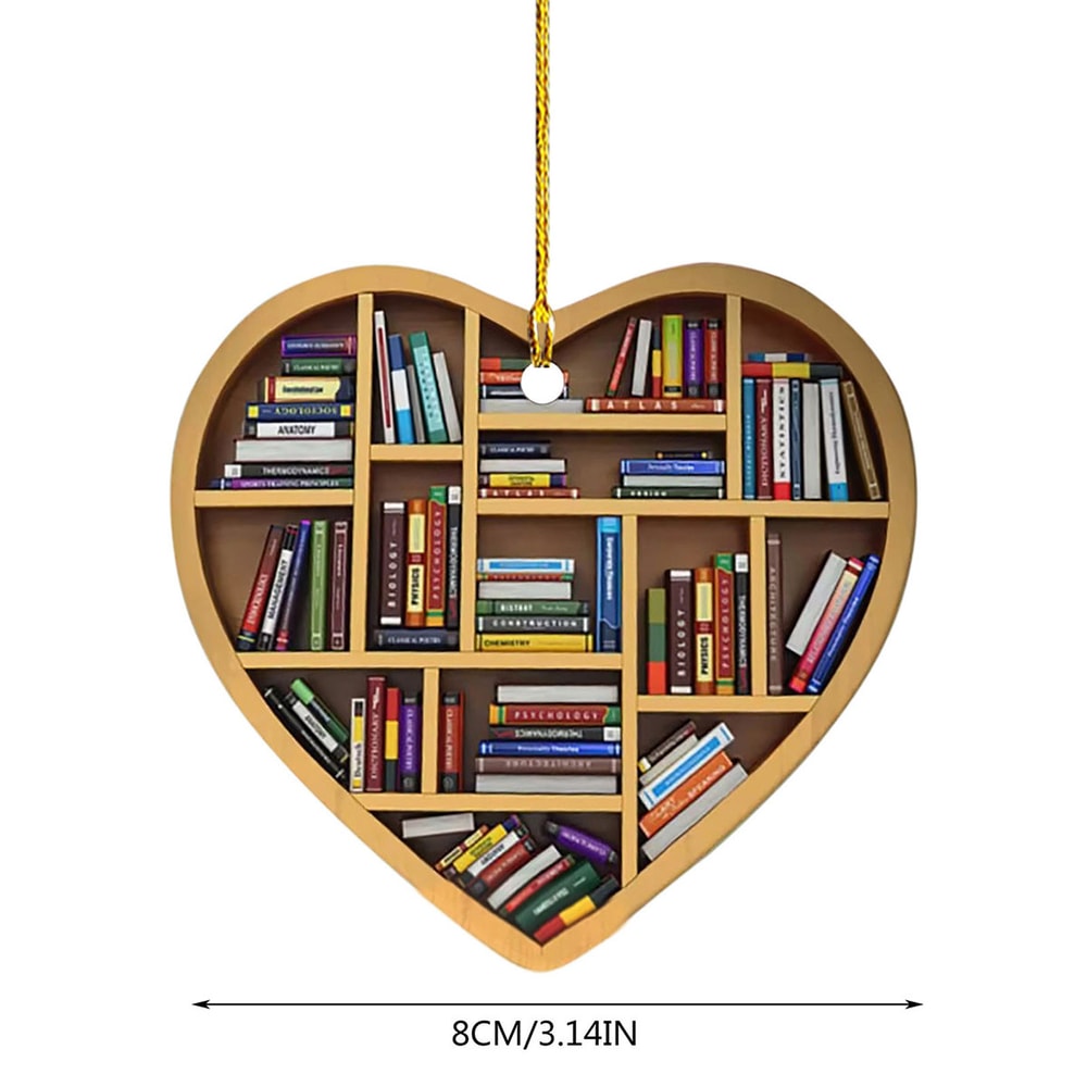 Heart Shaped Bookshelf Pendant Christmas Tree Decoration Wooden Ornament For Book Lovers Holiday Gi 4