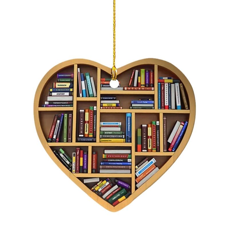 Heart Shaped Bookshelf Pendant Christmas Tree Decoration Wooden Ornament For Book Lovers Holiday Gi 5
