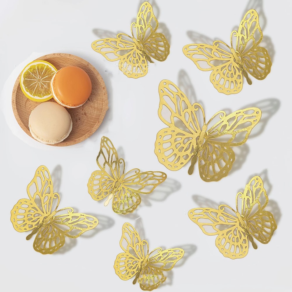 Gold Butterfly Decorations For 3D Butterfly Wall Decor 4 Styles 3 Sizes For Party Room Cake Decor 0