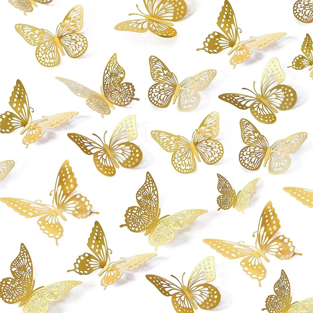 Gold Butterfly Decorations For 3D Butterfly Wall Decor 4 Styles 3 Sizes For Party Room Cake Decor 2