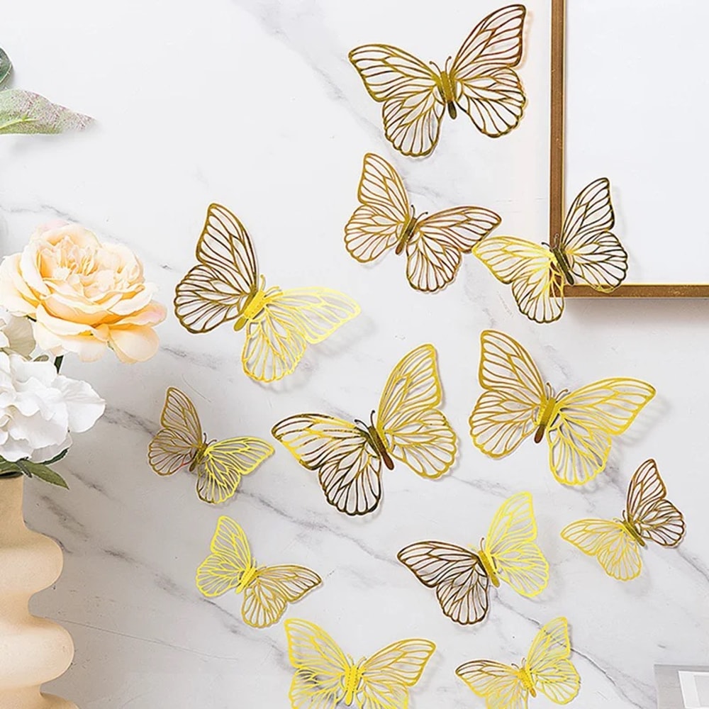 Gold Butterfly Decorations For 3D Butterfly Wall Decor 4 Styles 3 Sizes For Party Room Cake Decor 3