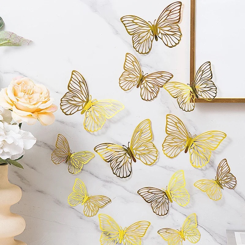 Gold Butterfly Decorations For 3D Butterfly Wall Decor 4 Styles 3 Sizes For Party Room Cake Decor 3