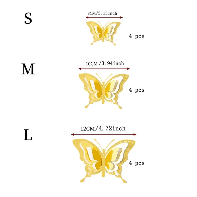 Gold Butterfly Decorations For 3D Butterfly Wall Decor 4 Styles 3 Sizes For Party Room Cake Decor 4