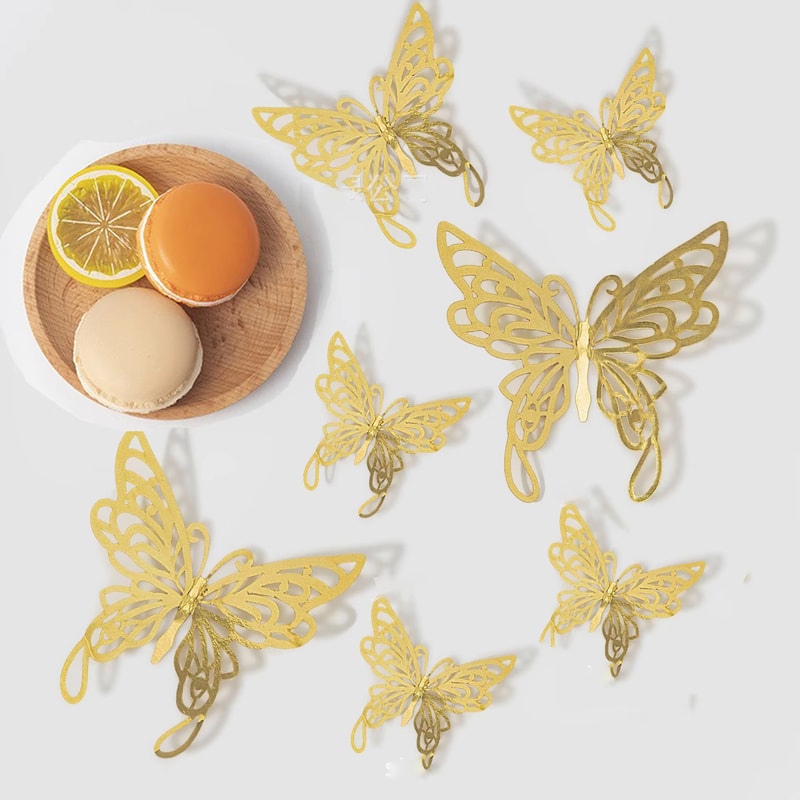 Gold Butterfly Decorations For 3D Butterfly Wall Decor 4 Styles 3 Sizes For Party Room Cake Decor 8