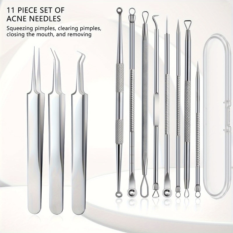 Stainless Steel Blackhead Kit Pimple Popper Extraction Tools Professional Set For All Skin Types 0
