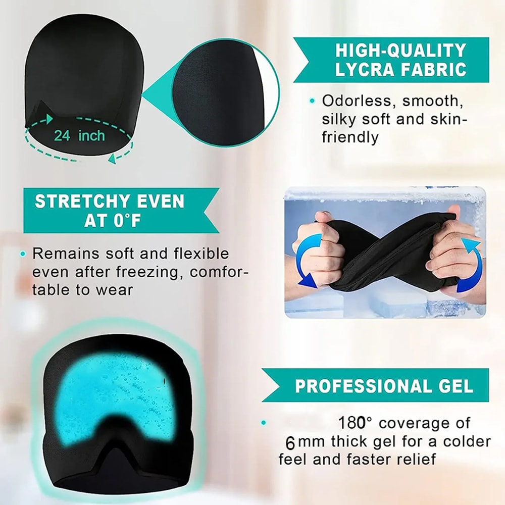 Headache Relief Hat Compress Face Mask, Migraine Gel Cold Ice Head Wrap Pack, Sleep Tool For Sinus Stress Tension
