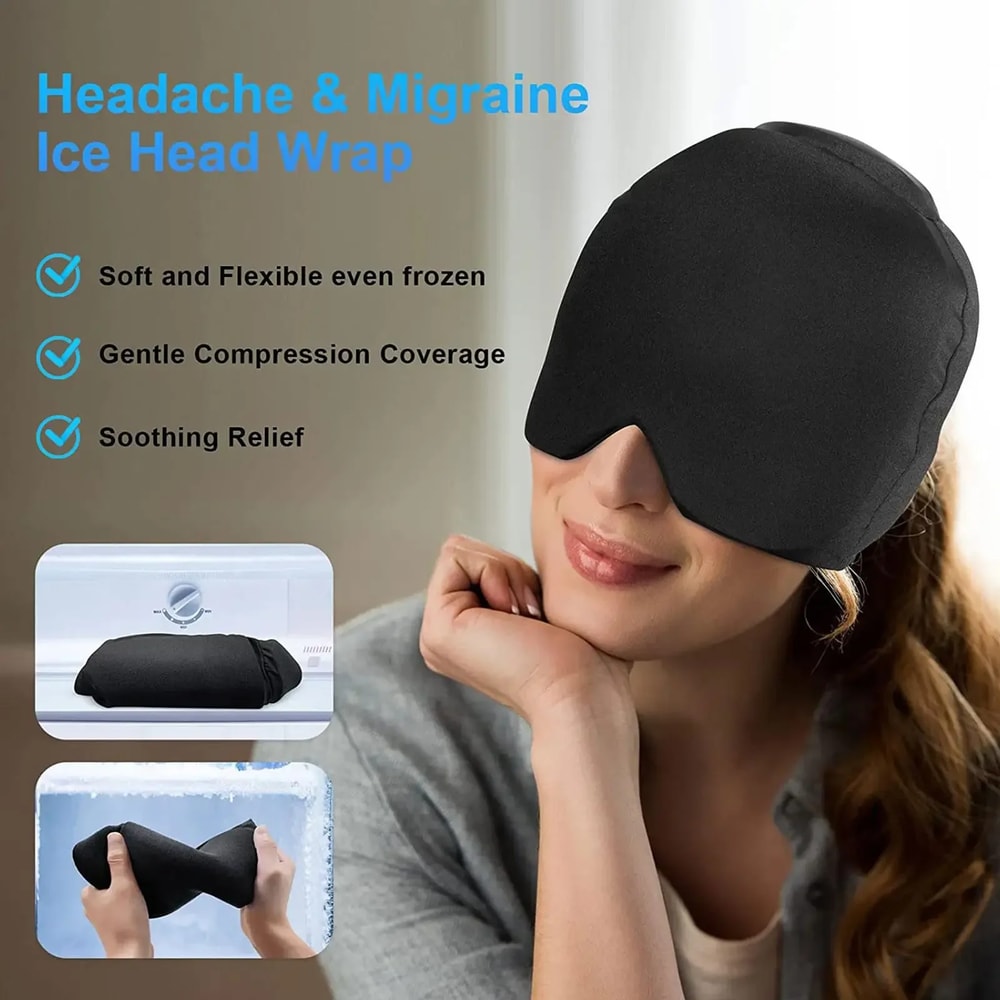 Migraine Headache Ice Cap Wrap With Light Blocking Hot Cold Gel Hat Gel Ice Pack Extra Top Gel Comf 3
