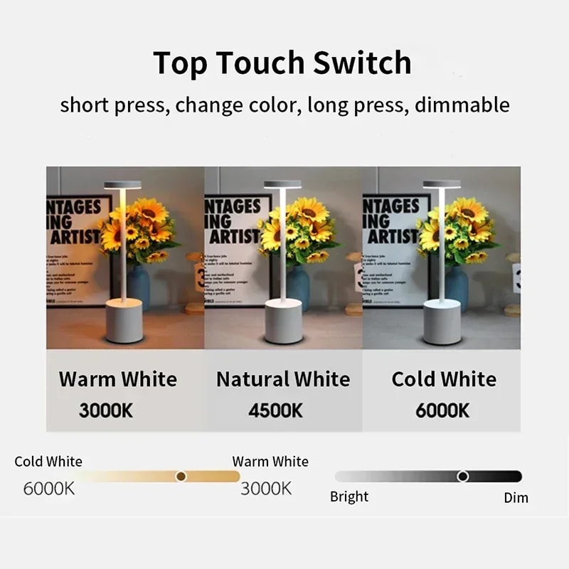 Rechargeable LED Table Lamp Touch Switch Night Light Type C Portable For Club Bar Room Ambient Deco 3