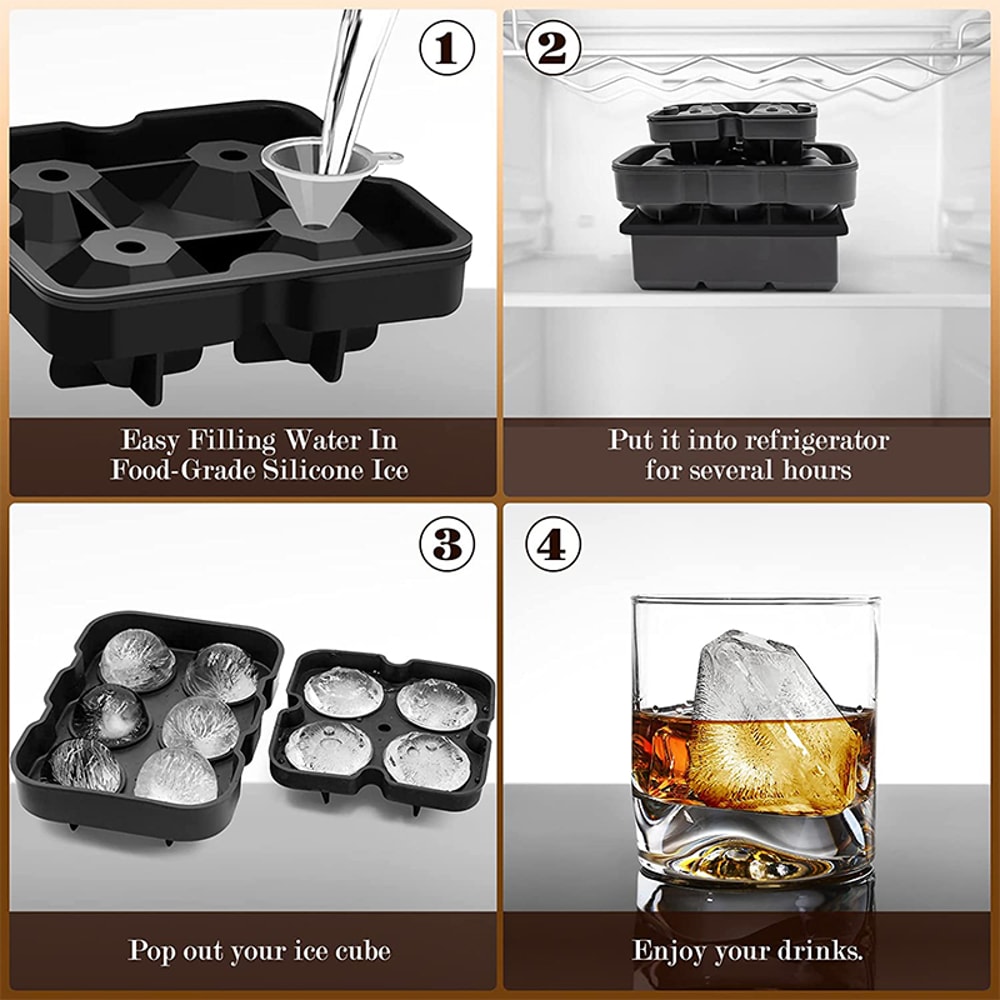 Reusable Whiskey Ice Mold Ball Large Ice Cube Trays Silicone Ice Cube Molds For Freezer With Lid Di 4